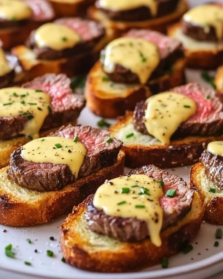 Grilled Beef Tenderloin Crostini with Bearnaise Sauce